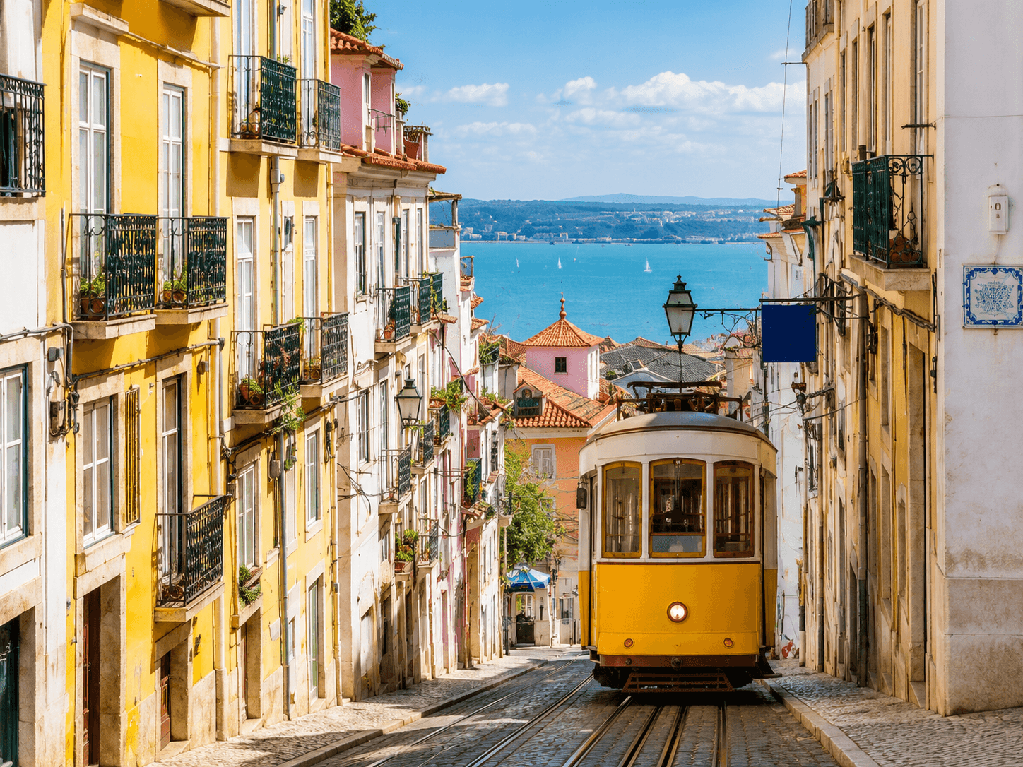 Tramway dans une rue de Lisbonne