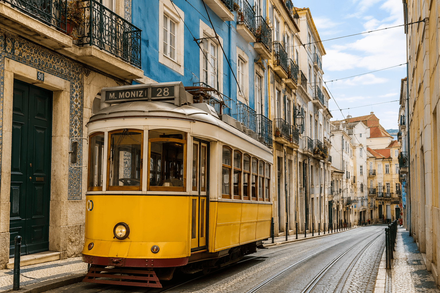 Tramway jaune à Lisbonne