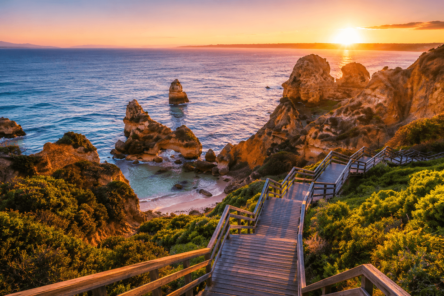Côte de l'Algarve au coucher du soleil